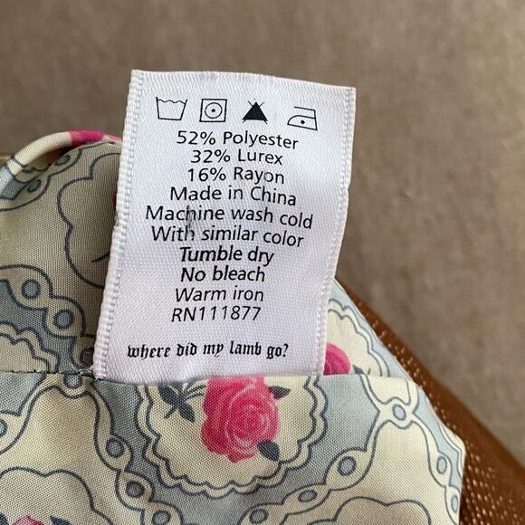 L.A.M.B. Skirt Women Sz  8  copper draped Bow Shimmer Gold Cotton Blend Straight - Picture 4 of 15